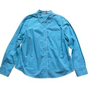 Boden Size US 16 UK 20 Blue & White Gingham Cotton Long Sleeve Button-Up Shirt
